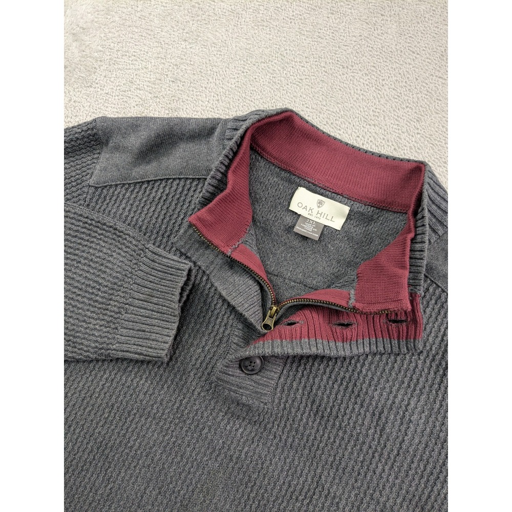 Oak Hill Mens 2XL Gray Waffle Knit Mock Neck Button Zip Pullover Sweater Cotton